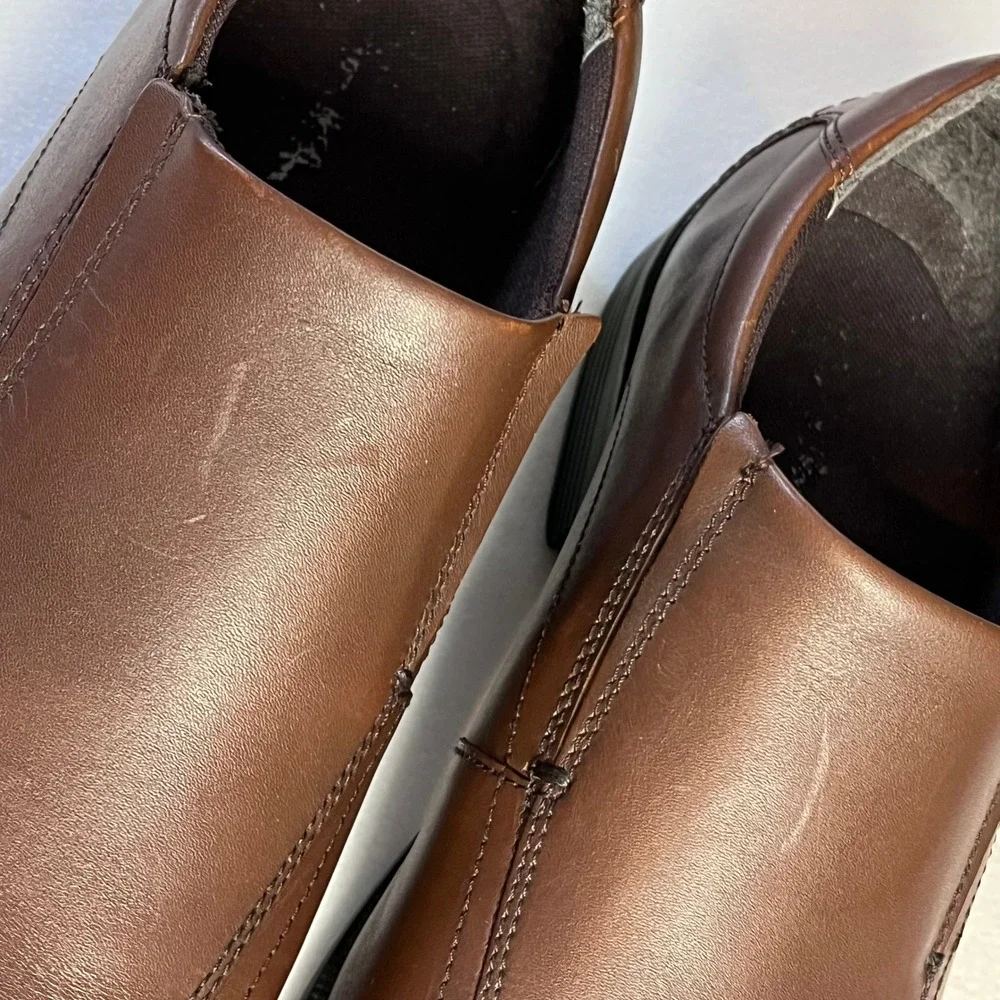 Thom McAn Mens Lanzo Brown Leather Slip On Loafers Dress Shoes 20329 Size 13